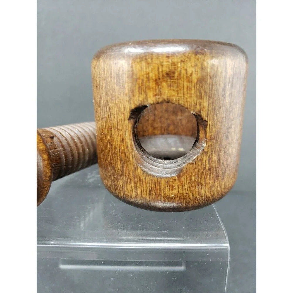 Nut Cracker Wooden Turn Screw Type Vintage Dark Solid Wood Collectible